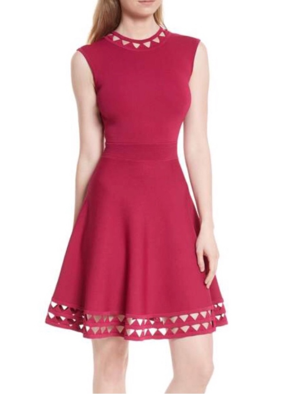 Ted Baker Kathryn Red Scallop Detail Knitted Skater Dress Ted Sz 2/ US Sz 4